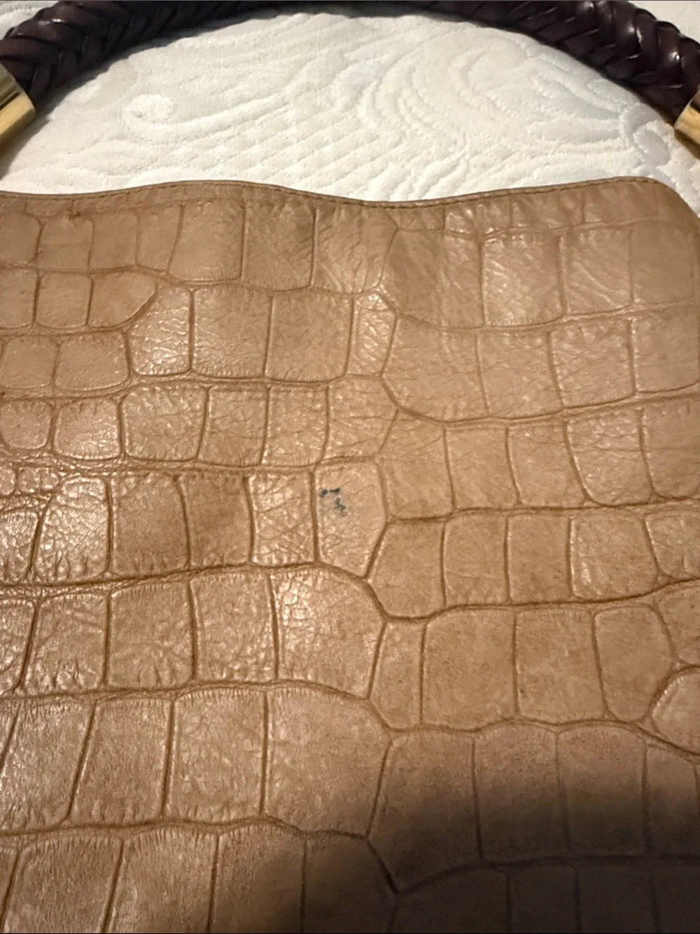 Michael Kors Beige Croc-Embossed Leather Hobo with Braided Handle